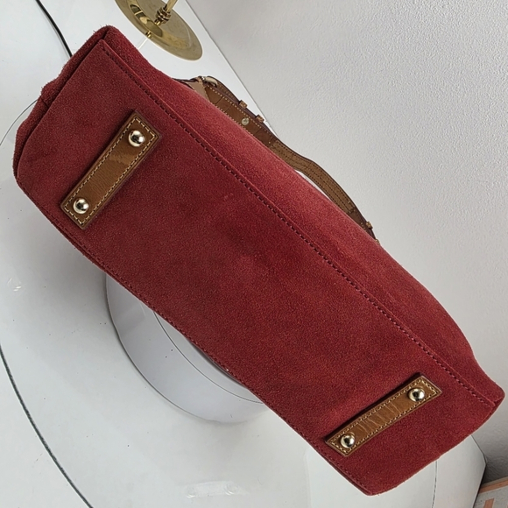Dooney & Bourke Red Suede Hobo Shoulder Bag‎ Leather Tan Purse Classic - Picture 7 of 16